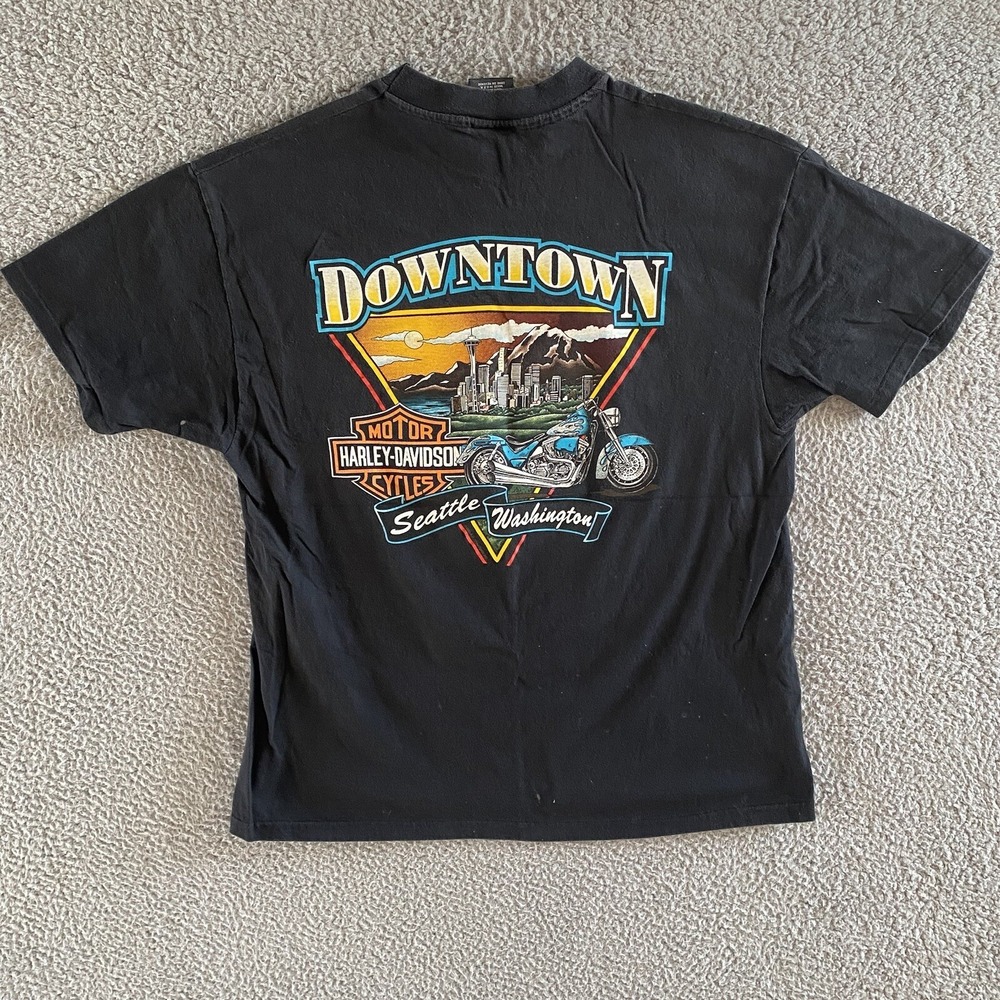 Vintage Harley Davidson Seattle Washington T Shirt XL Black Hanes Beefy T USA